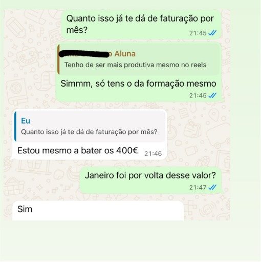 Conversa: aluna a faturar perto de 400€ por mês com as extensões de pestanas.